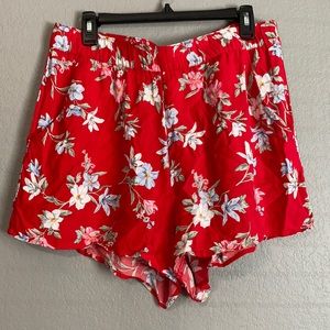 H&M floral red shorts with pockets. Size 14